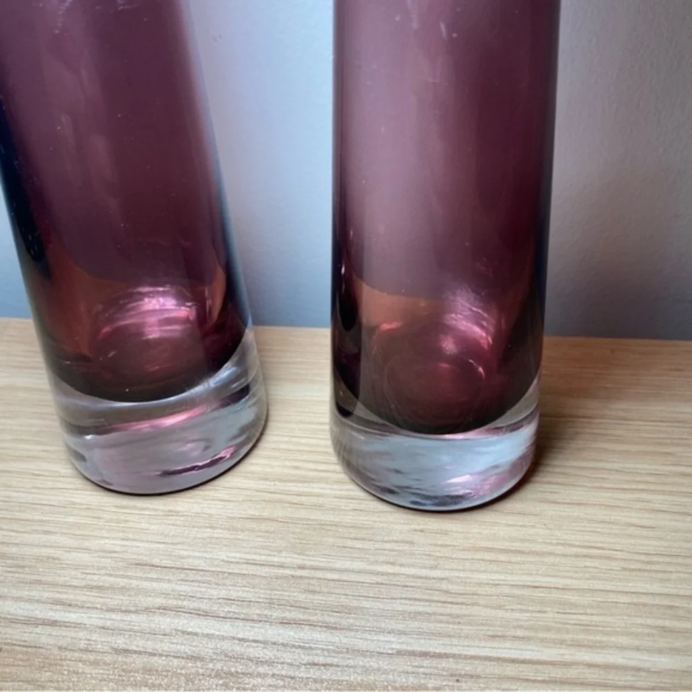 Set Of 2 Sea GlasBruk Kosta‎ Sweden Minimalist Bud Vase Purple Pink Rare